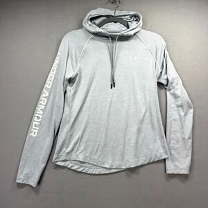 Under Armour Velocity Wordmark Scuba Hoodie Womens Small Gray Loose Fit Pullover
